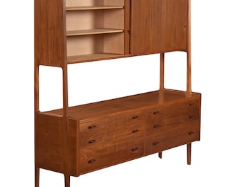 1958 Danish Teak Hutch Bar Credenza by Hans Wegner for Ry Møbler