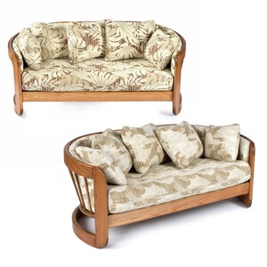Pair of Solid Oak Wood Curved Spindle Back Loveseat Settee Benches by Howard image 2