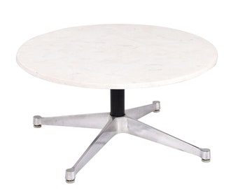 Eames for Herman Miller Round White Marble Coffee Table on Aluminum Base