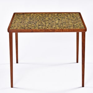 Early Mid-Century Modern Danish Ceramic Tile Teak Square Side Table image 5