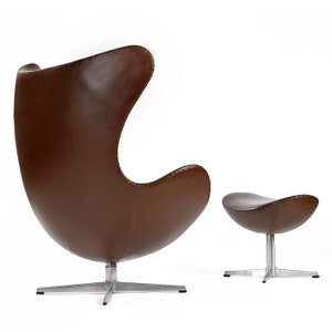 1974 Brown Leather Arne Jacobsen Fritz Hansen Egg Chair & Ottoman image 1