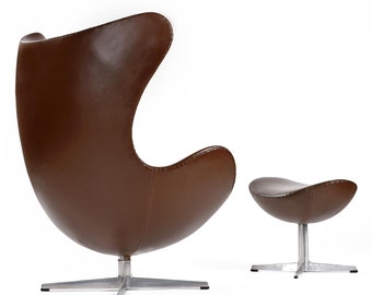 1974 Brown Leather Arne Jacobsen Fritz Hansen Egg Chair & Ottoman