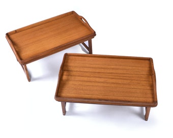 Pair of Good Wood Solid Teak Danish Modern Style Folding Breakfast or Laptop Trays