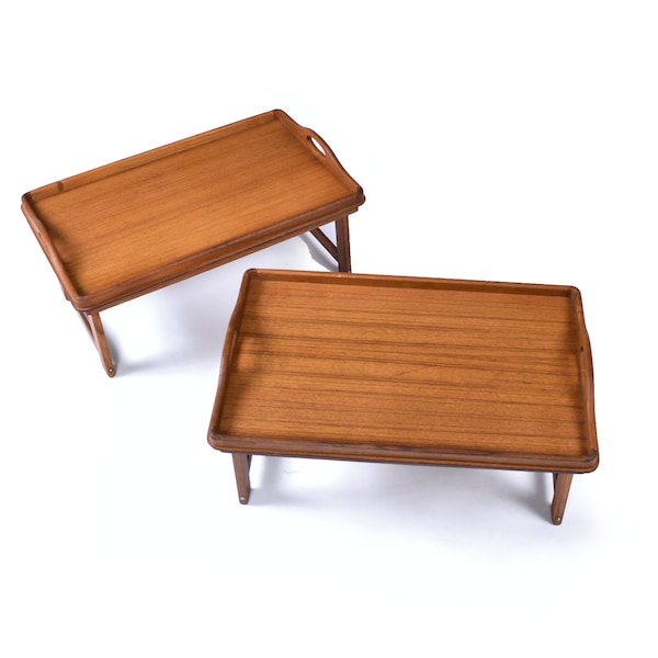 Pair of Good Wood Solid Teak Danish Modern Style Folding Breakfast or Laptop Trays