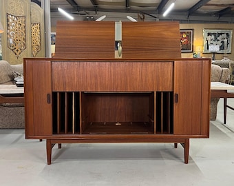 Arne Vodder for Sibast Danish Teak Tambour Door Stereo Cabinet