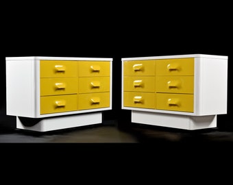 Pair of Restored Vintage 1970s Yellow and White Broyhill Chapter One Dressers