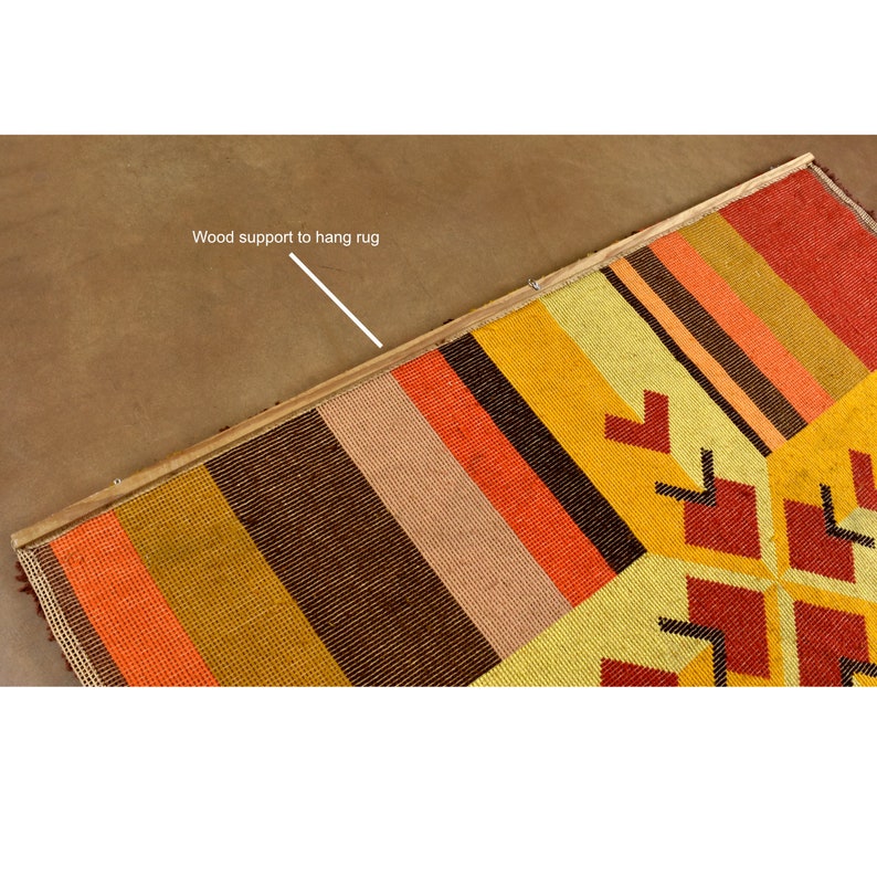 Red Yellow Orange and Brown Vintage Rya Rug Wall Hanging or 57 Area Rug image 10