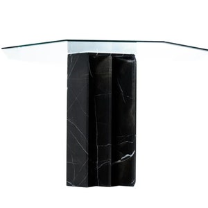 Vintage 1980s Post Modern Neo Deco Italian Black Marble Pedestal Dining Table with Glass Top image 3