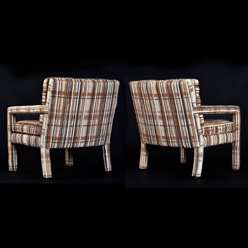 Original 1970s Milo Baughman Style Plaid Fabric Parsons Chairs by Kaylyn image 3