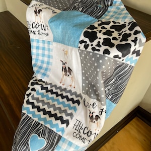 Love you till the cows come home light blue minky blanket