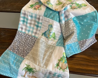 Little dinosaurs on minky soft baby blanket