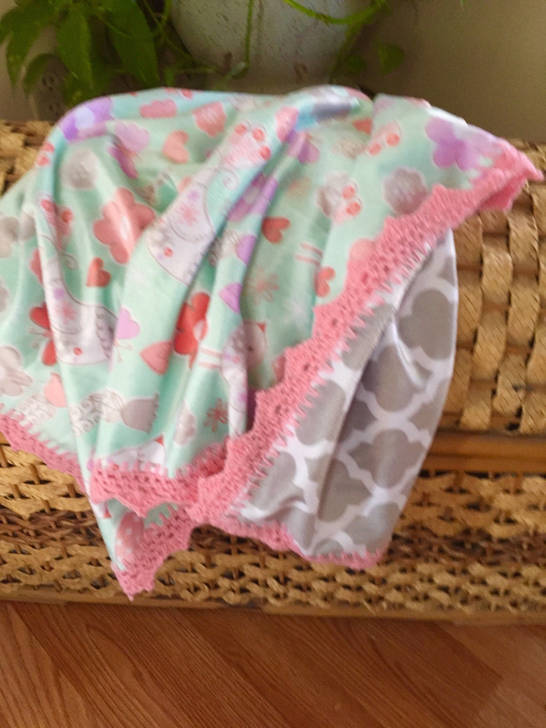 Soft minky baby blanket with hand crocheted edging Etsy