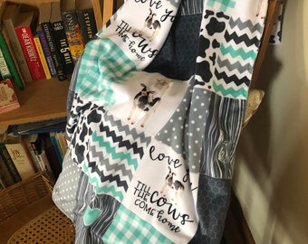 Love you till the cows come home light minty teal minky blanket