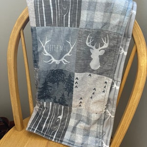 Minky soft gender neutral in shades of gray deer baby blanket