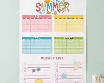 Summer Bucket List Calendar Poster: Family Planner (Digital Download)