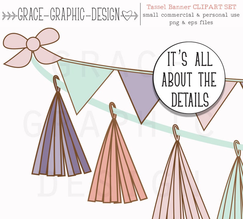 Tassel Banner Party Clipart set Hand Illustrated Clipart Etsy