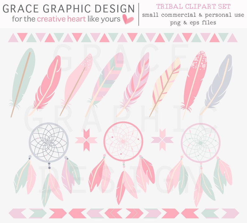 Feather Clipart Pink Boho Feather Clipart Tribal Border Clipart Dreamcatcher Clipart Commercial Use Clipart Set Boho Tribal Clipart Set