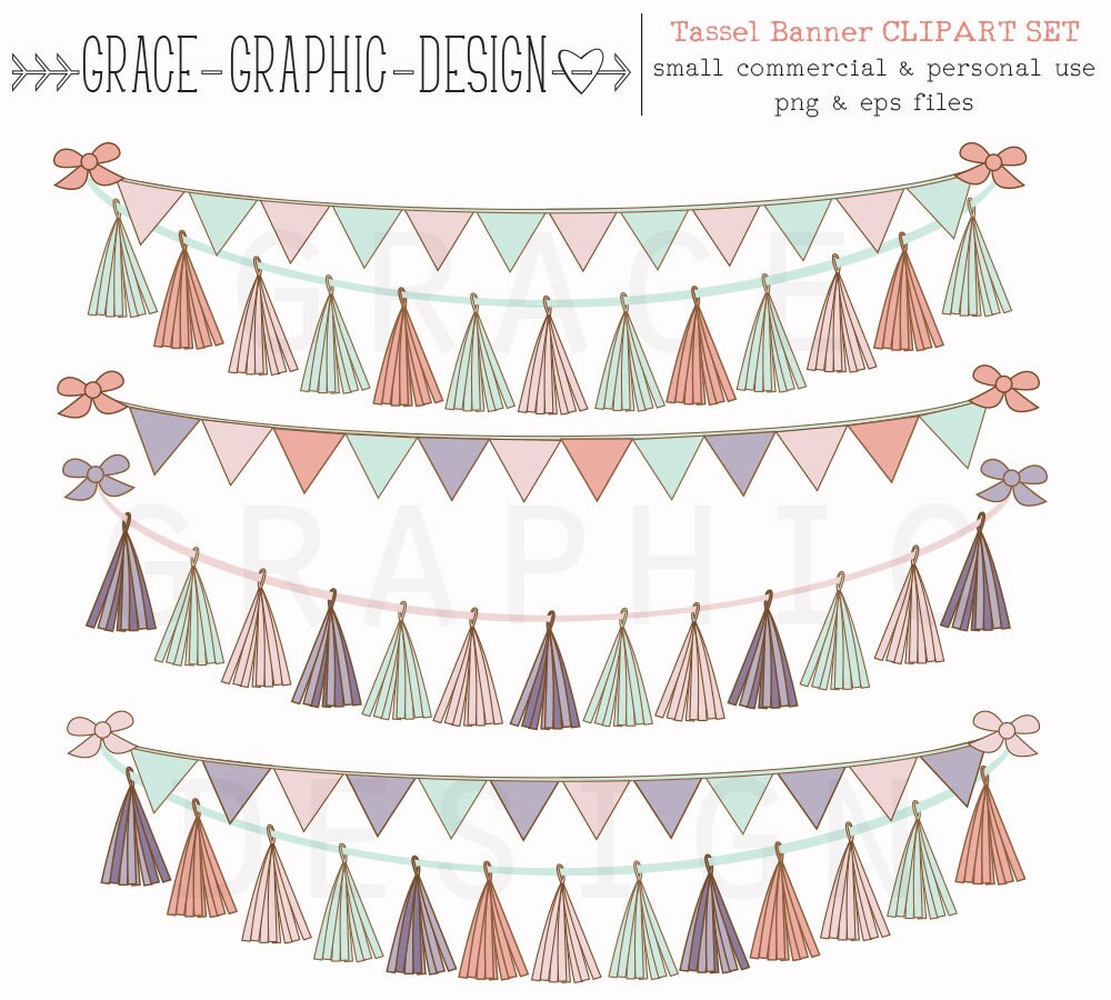 Tassel Banner Party Clipart set Hand Illustrated Clipart Etsy