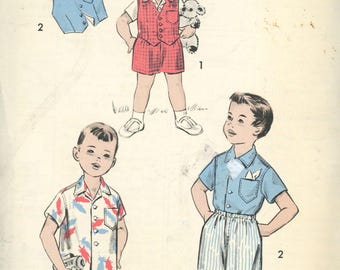 Vintage ntage 1950s Advance 7868 Toddler Boys Suit Sewing Pattern, Size 4 Reproduction Vest Shorts Shirt, Retro Kids Rockabilly Fashion