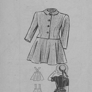 May include: An illustration from The American Weekly featuring a vintage women's suit with a jacket and pleated skirt. Below are sketches of other dress designs. The number 3837 and the word SIZE are printed at the bottom.