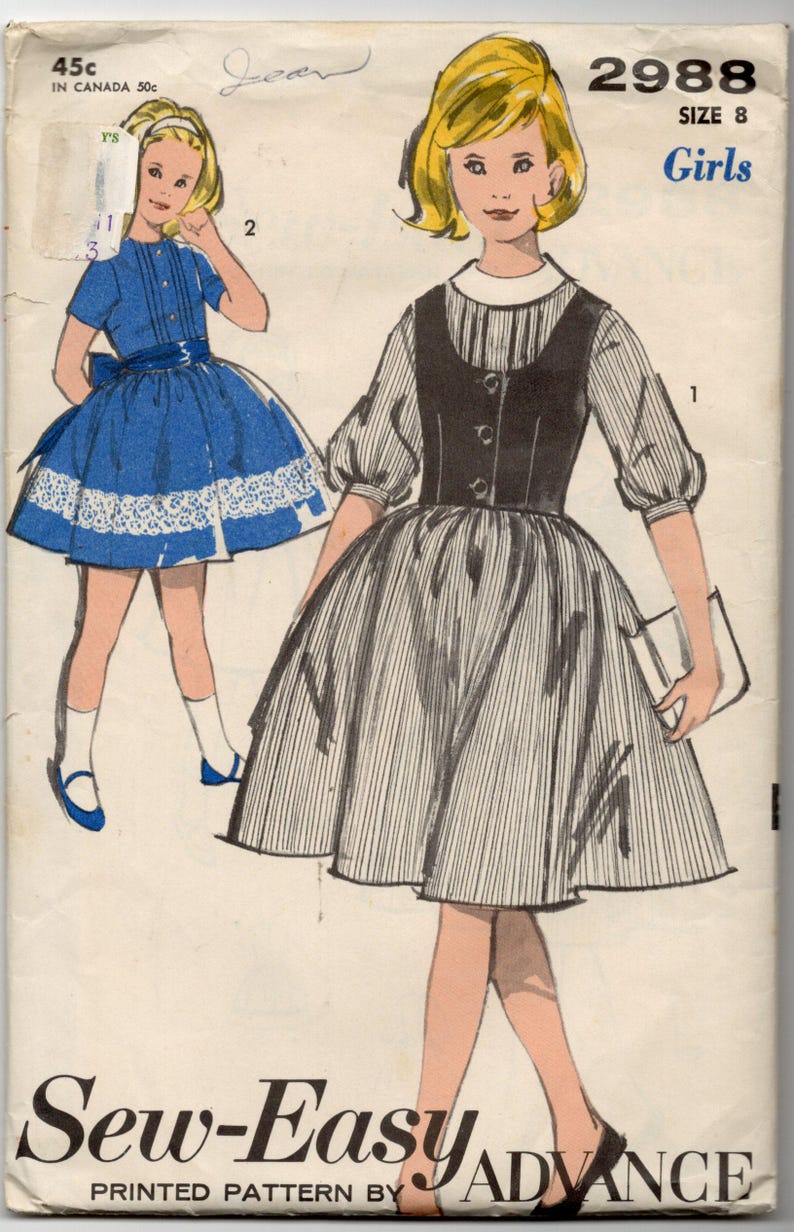 Advance Sewing Pattern 2988 Sew Easy Girls Dress Weskit Size 8 Vintage ...