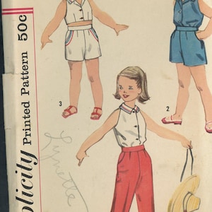 Vintage Simplicity Sewing Pattern 2533 Child Halter Top Pants Shorts Size 6 reproduction