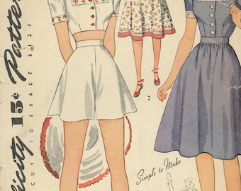 Vintage Sewing Pattern 1940s 40s Crop Top Playsuit Skirt Beach
