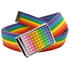 Build A Belt Adult Rainbow Rhinestone Flip Top 1.25" Wide Buckle with Canvas Web belt