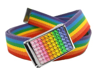 Build A Belt Kids Regenbogen Strass Flip Top 1,25 "Breite Schnalle mit Canvas Web Gürtel