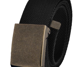 Build A Belt Men's Antique Gold Flip Top 1.5" Wide Buckle with Canvas Web belt