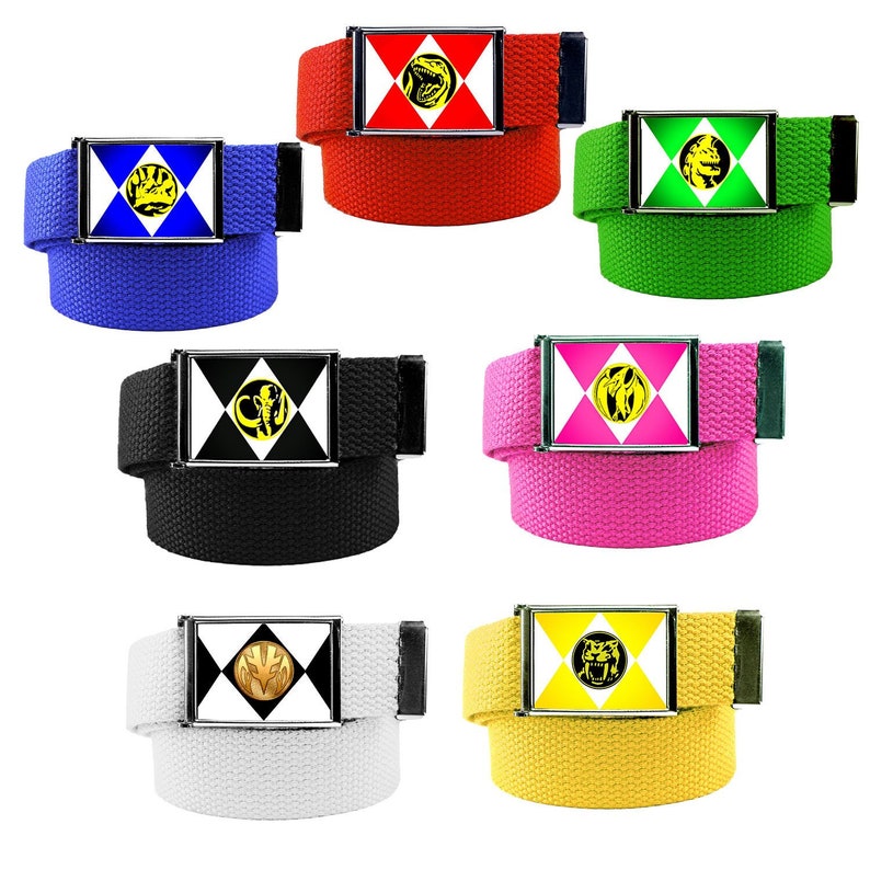 Power Ranger Buckle and Belt Pack for Red, Blue, Pink, Green, White, Yellow and Black Ranger