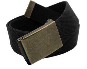 Build A Belt Men's Antique Gold Flip Top 1.25" Wide Buckle with Canvas Web Belt