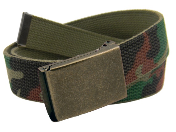 4 Canvas Military Web Belt 1.25/" 6 Finishes /& 12 Sizes to Pick From 43 Colors