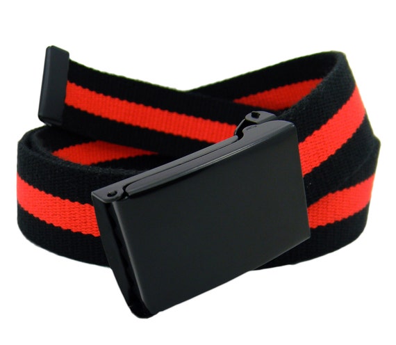 NEW FLIP ADJUSTABLE 54/" INCH OLIVE GREEN MILITARY WEB CANVAS BLACK BELT BUCKLE