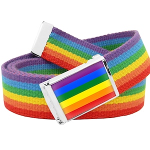 Build A Belt Adult Rainbow Flag Flip Top 1.25&quot; Wide Buckle with Canvas Web belt
