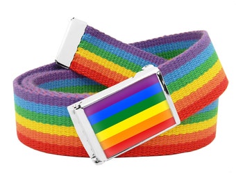 Build A Belt Adult Rainbow Flag Flip Top 1.25" Wide Buckle with Canvas Web belt