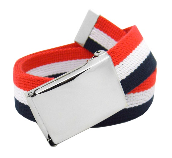 Boys School Uniform Silver Flip Top Military Belt Buckle with Canvas Web Belt