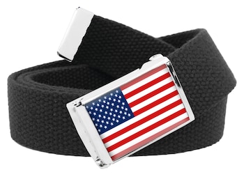 Build A Belt Herren American Flagge Flip Top Schnalle 1,25 "Breit mit verstellbarem Canvas Web Gürtel