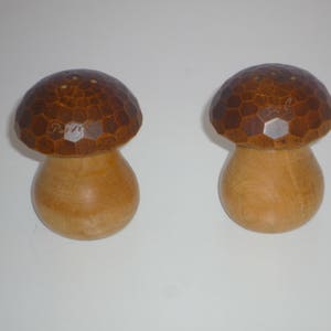 Sel et Poivre Ensemble de Deux Champignons de Bois Sculpté Tabelle Campagne Forêt Française