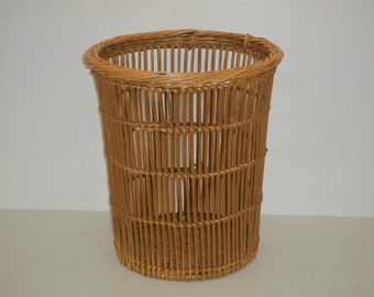 decoupage floral fabric mint green /& pink Vintage wicker bin wastepaper basket