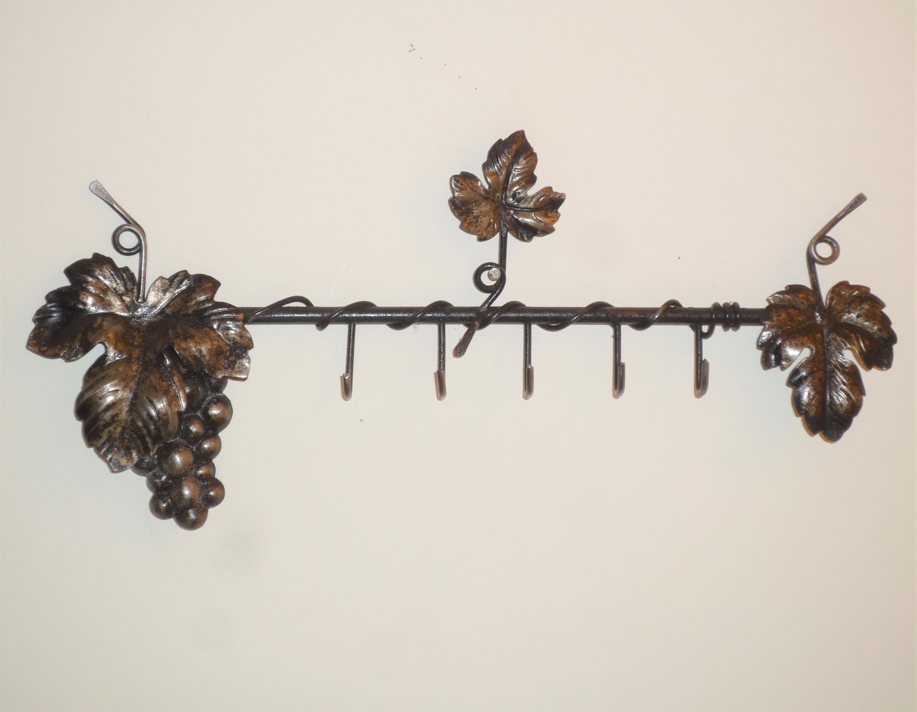 Old French Tea Towel Holder Or Keys Rack Grape Of Vine/Hand-Made Craft Folk Art Popular