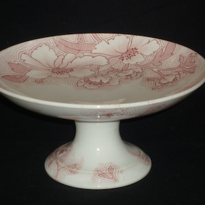French Antique transferware footed Compote dish – Pedestal Fruit Bowl - Cake Stand / Ironstone / by Luneville Art déco 1920s