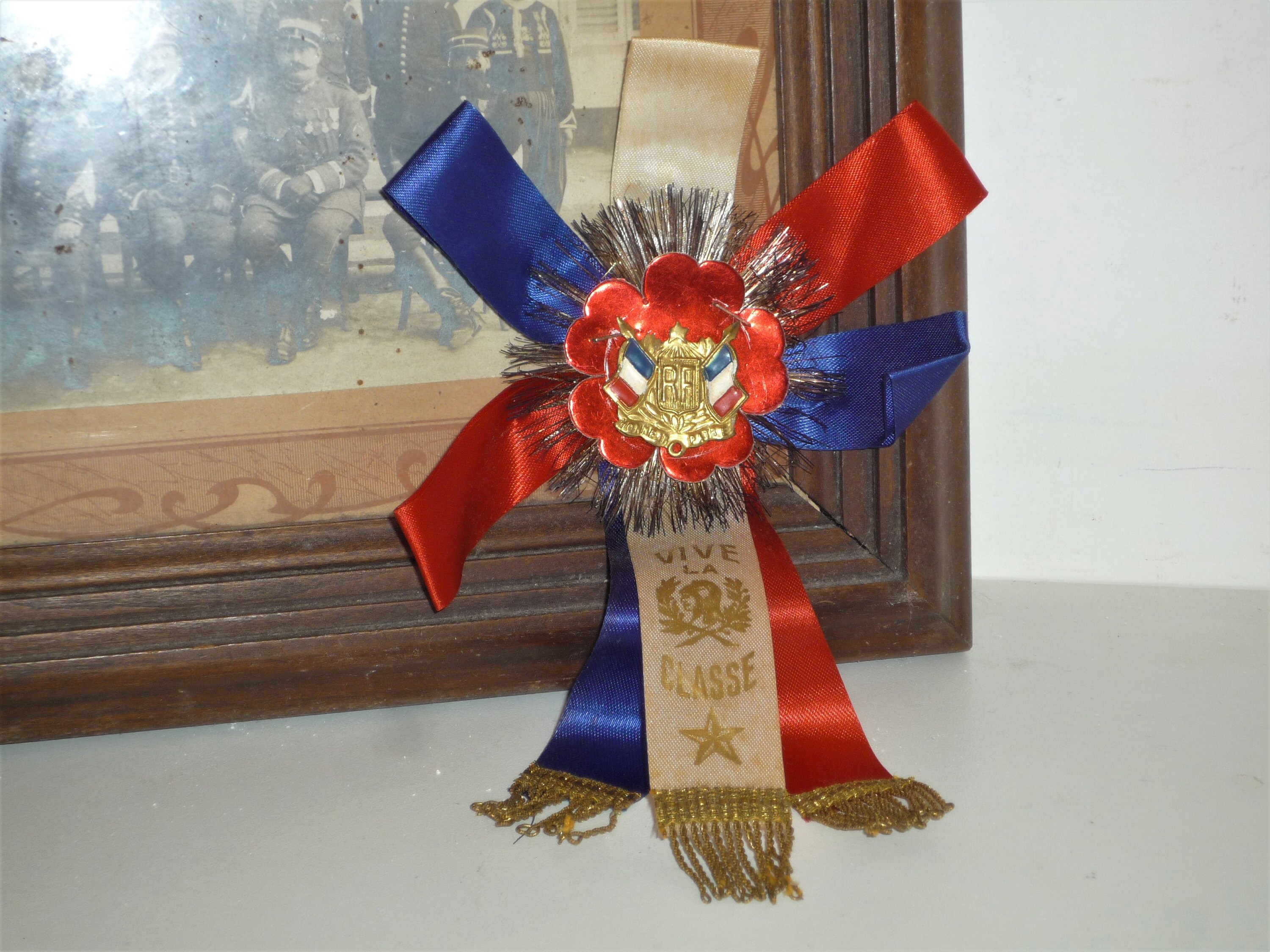 French Flag Antique Patriotic Rosette Ribbon , Circa Early 1900S Ww I