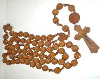 French Antique Wooden Rosary, Souvenir of Notre Dame of Lourdes - Large Rosary, Nun's Rosary, Monk Rosary,