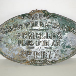 Französische Metall-Ehrenpreisplakette, Trophäe der Landwirtschaftsausstellung und des Wettbewerbs. 1958 Orbec en Auge