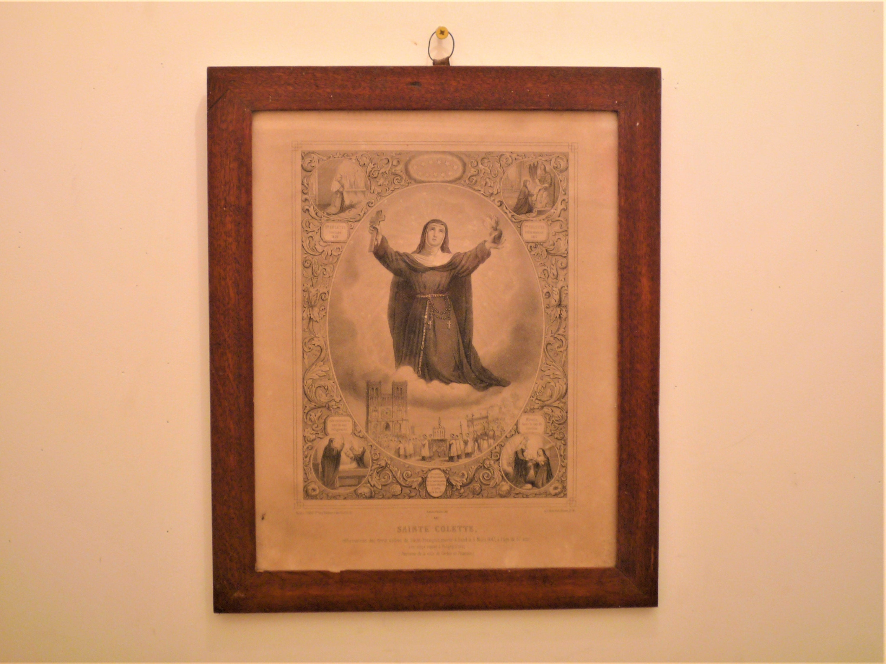 Cadre Gravure Image sur La Vie de Sainte Colette Imprimé Par Turgis Paris en 1860