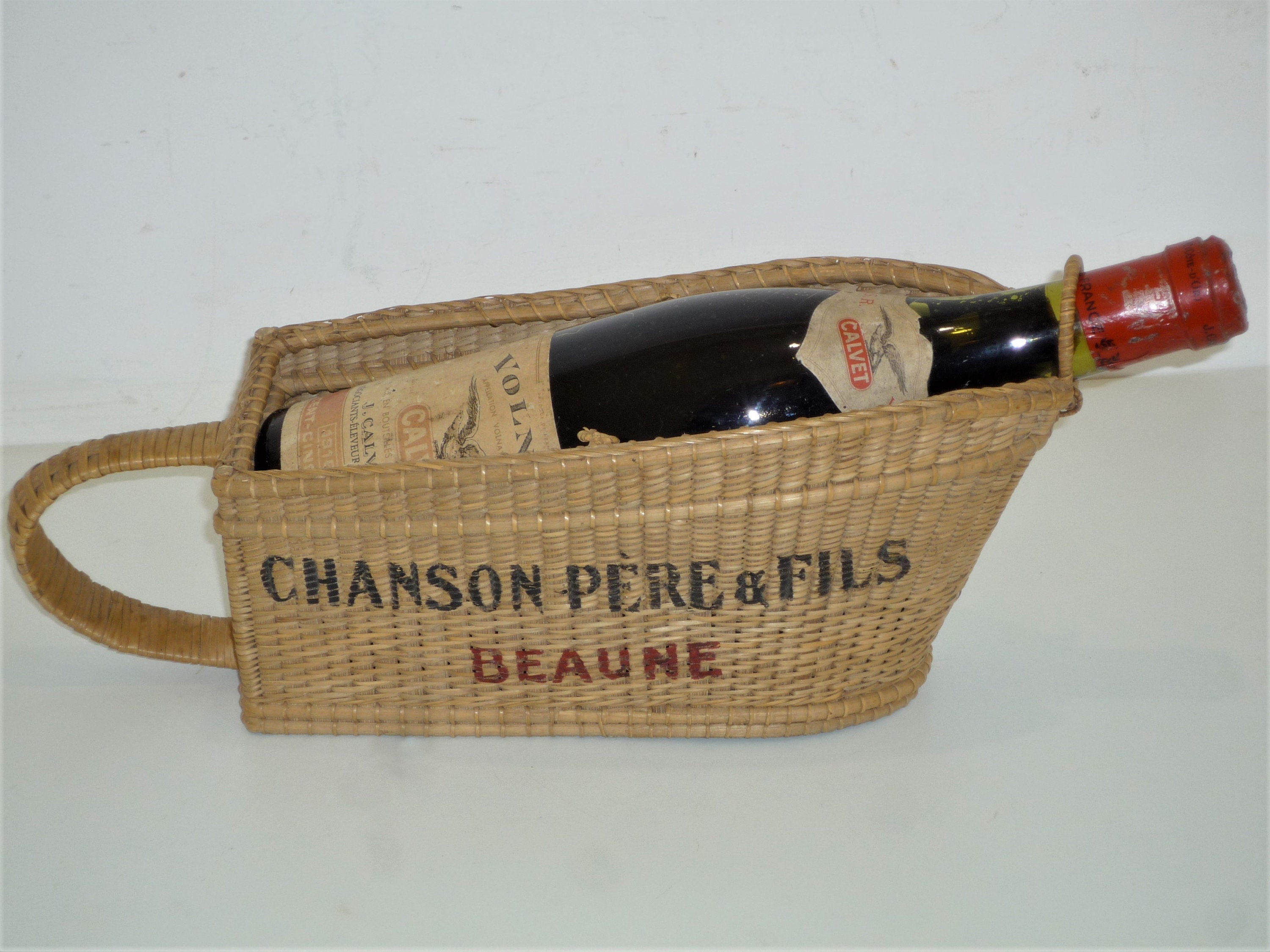 Ancien Panier Corbeille en Osier Tressé Pour Servir Le Vin. Panier Bouteille Bourgogne Vin de Beaune