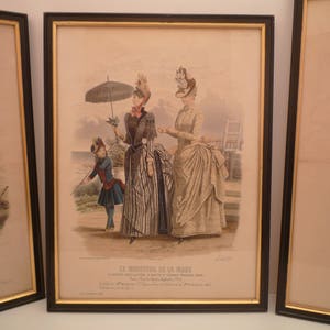 1800’s Antique Fashion Print from French Fashion Magazine &quot; Le Moniteur de la Mode &quot; 1886 Paris.  Ladies Dress engraving frame