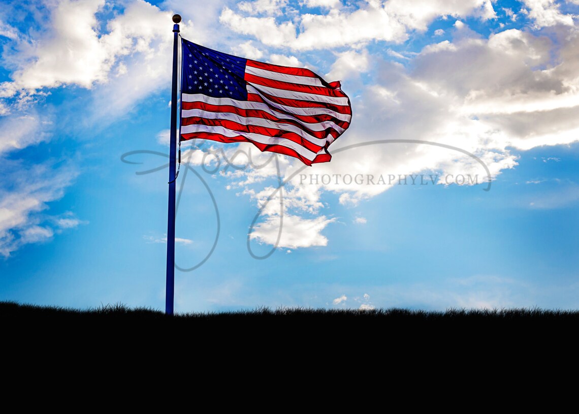 Flag on Hill Silhouette Digital Backdrop Etsy UK