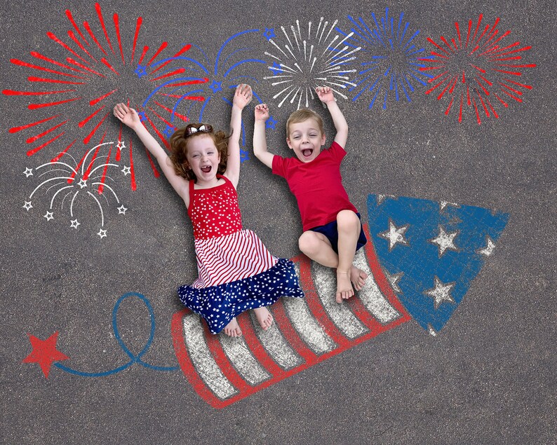 4th of July Sidewalk Chalk Digital Backdrop | Etsy